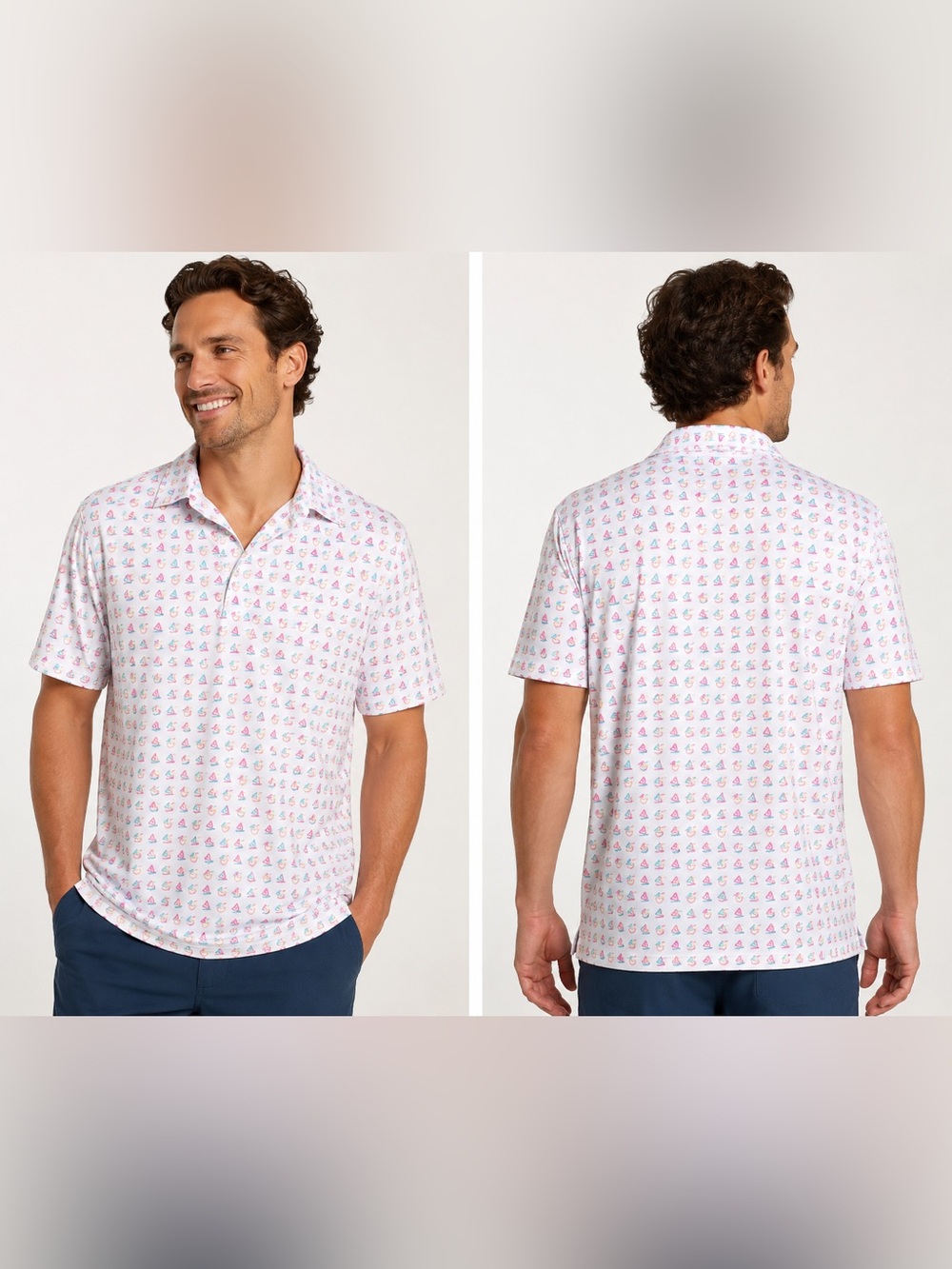 Chubbies White Polo Neon Sailboat Cocktail Print Golf Short Sleeve Shirt L Large